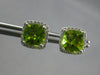 3.41CT DIAMOND & AAA PERIDOT 14KT WHITE GOLD CUSHION & ROUND HALO STUD EARRINGS