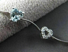 ESTATE 3.65CT DIAMOND & AAA AQUAMARINE 14KT WHITE GOLD MULTI HEART LOVE BRACELET