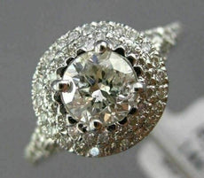 ESTATE 1.14CT DIAMOND 14KT WHITE GOLD DOUBLE HALO CLASSIC ROUND ENGAGEMENT RING