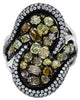 LARGE 5.27CT MULTI COLOR DIAMOND 18K WHITE & BLACK GOLD 3D MULTI SHAPE LOVE RING