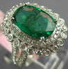 ESTATE LARGE 3.33CT DIAMOND & AAA EMERALD 18K WHITE GOLD FLIGREE ENGAGEMENT RING