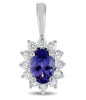 ESTATE .76CT DIAMOND & AAA TANZANITE 14KT WHITE GOLD 3D OVAL HALO FLOWER PENDANT
