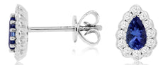 .63CT DIAMOND & AAA TANZANITE 14K WHITE GOLD 3D PEAR SHAPE & ROUND STUD EARRINGS