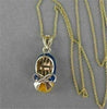 ESTATE 14KT YELLOW GOLD BLUE YELLOW ENAMEL LACED SHOE PENDANT + CHAIN #20847