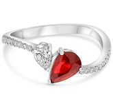 .98CT DIAMOND & AAA RUBY 14K WHITE GOLD PEAR SHAPE & ROUND DOUBLE SOLITAIRE RING
