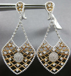 EXTRA LARGE 2.91CT DIAMOND 18K WHITE & ROSE GOLD FLOWER CLIP ON HANGING EARRINGS