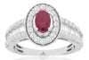 1.56CT DIAMOND & AAA RUBY 14KT WHITE GOLD OVAL ROUND & BAGUETTE ENGAGEMENT RING