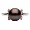 ESTATE .05CT DIAMOND & AAA TAHITIAN PEARL 14KT WHITE GOLD FLOWER BUTTERFLY RING
