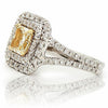GIA LARGE 2.12CT WHITE & FANCY YELLOW DIAMOND 18KT TWO TONE GOLD ENGAGEMENT RING