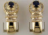 2CT DIAMOND & AAA SPAPHIRE 14KT YELLOW GOLD 3D OVAL & BAGUETTE HANGING EARRINGS