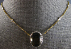 8.82CT DIAMOND & AAA SMOKY TOPAZ 14KT YELLOW GOLD 3D OVAL & ROUND LOVE NECKLACE