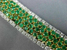 ESTATE LARGE 8.08CT DIAMOND & AAA EMERALD 18KT TWO TONE GOLD 3D TENNIS BRACELET