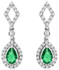 1.24CT DIAMOND & AAA EMERALD 14KT WHITE GOLD PEAR SHAPE & ROUND HANGING EARRINGS