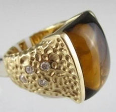 ESTATE WIDE 20.1CT SMOKEY TOPAZ DIAMOND 14K Y GOLD RING