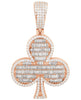LARGE 1.12CT DIAMOND 14K ROSE GOLD ROUND & BAGUETTE LUCKY CLUBS FLOATING PENDANT