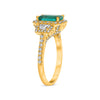LARGE GIA 1.77CT DIAMOND & AAA EMERALD 14KT YELOW GOLD 3 STONE ENGAGEMENT RING