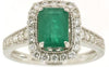 1.12CT DIAMOND & AAA EMERALD 14KT WHITE GOLD 3D EMERALD CUT HALO ENGAGEMENT RING