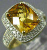 EXTRA LARGE 3.40CT DIAMOND & AAA CITRINE 14KT 2 TONE GOLD CUSHION FILIGREE RING