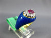 ESTATE .60CT DIAMOND & AAA RUBY & BLUE ENAMEL 18K YELLOW GOLD 3D FLOWER FUN RING