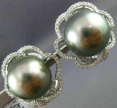 ESTATE LARGE .60CT DIAMOND & AAA TAHITIAN PEARL 18KT WHITE GOLD CLIP ON EARRINGS