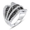 LARGE 3.97CT WHITE & BLACK DIAMOND 14KT WHITE GOLD 3D DOUBLE HEART INFINITY RING