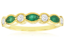 .64CT DIAMOND & AAA EMERALD 14K YELLOW GOLD 3D MARQUISE & ROUND ANNIVERSARY RING