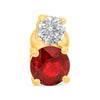 1.55CT DIAMOND & AAA RUBY 14KT YELLOW GOLD ROUND DOUBLE SOLITAIRE STUD EARRINGS