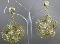 ESTATE LARGE 14KT YELLOW GOLD HANGING FLOWER FILIGREE HOOP EARRINGS 48MM #21557
