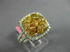 ESTATE WIDE 2.47CT WHITE & FANCY YELLOW DIAMOND 18K WHITE GOLD HALO CLUSTER RING