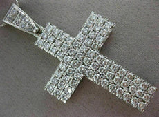 ESTATE MASSIVE 15CT ROUND DIAMOND PLATINUM HANDCRAFTED MULTI ROW CROSS PENDANT