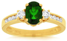 1.35CT DIAMOND & AAA GREEN GARNET 14KT YELLOW GOLD OVAL & ROUND ANNIVERSARY RING