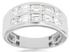LARGE 2.0CT DIAMOND 14K WHITE GOLD EMERALD CUT 2 ROW CHANNEL UNISEX WEDDING RING