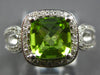 WIDE 1.88CT DIAMOND & AAA PERIDOT 14KT WHITE GOLD CUSHION HALO FILIGREE FUN RING