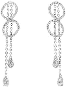 ESTATE .76CT DIAMOND 14KT WHITE GOLD 3D INFINITY TEAR DROP LOVE HANGING EARRINGS