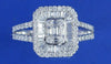 ESTATE .83CT DIAMOND 18K WHITE GOLD ROUND & BAGUETTE CLUSTER BALLERINA LOVE RING