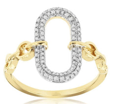 .26CT DIAMOND 14KT 2 TONE GOLD CLASSIC OPEN OVAL DOUBLE HALO LOVE KNOT FUN RING