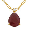 2.68CT DIAMOND & AAA RUBY 18KT YELLOW GOLD 3D PEAR SHAPE SOLITAIRE LOVE NECKLACE