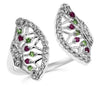 WIDE .37CT DIAMOND & AAA RUBY & TSAVORITE 14KT WHITE GOLD 3D TREE OF LIFE RING