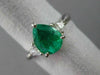ESTATE 1.65CT DIAMOND & AAA COLOMBIAN EMERALD PLATINUM 3 STONE ENGAGEMENT RING