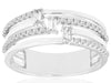 .32CT DIAMOND 14KT WHITE GOLD ROUND BAGUETTE MULTI ROW DIAGONAL 3 STONE FUN RING