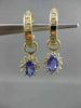 ESTATE 1.20CT DIAMOND & AAA TANZANITE 14KT YELLOW GOLD CLUSTER HANGING EARRINGS