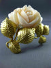 ANTIQUE LARGE .15CT DIAMOND & AAA CORAL 18KT YELLOW GOLD FLOWER PIN BROOCH #2470