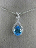 1.48CT DIAMOND & AAA PEAR SHAPE BLUE TOPAZ 14KT WHITE GOLD 3D TEAR DROP PENDANT