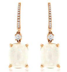 5.95CT DIAMOND & AAA OPAL 14KT ROSE GOLD CUSHION & ROUND SQUARE HANGING EARRINGS