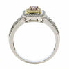 .85CT WHITE PINK FANCY YELLOW DIAMOND 18K TRI COLOR GOLD CUSHION ENGAGEMENT RING