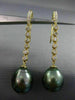 ESTATE LARGE .36CT DIAMOND 18KT YELLOW GOLD AAA TAHITIAN PEARL HANGING EARRINGS