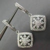 ESTATE LARGE .79CT DIAMOND 14KT WHITE GOLD SQUARE FLOWER HUGGIE HANGING EARRINGS
