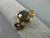 ESTATE 2.15CT ROUND DIAMOND & AAA MULTI GEM 14KT ROSE GOLD THREE STONE FUN RING