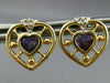 ESTATE LARGE .65CT DIAMOND & AMETHYST 14K TWO TONE GOLD 3D HEART EARRINGS #25209