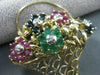 ANTIQUE 2.85CT DIAMOND & SAPPHIRE RUBY EMERALD FLOWER BASKET PENDANT PIN #1866